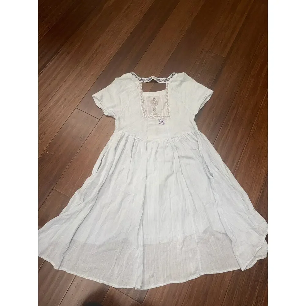 Free People Gauze Folk Embroidered Dress Medium